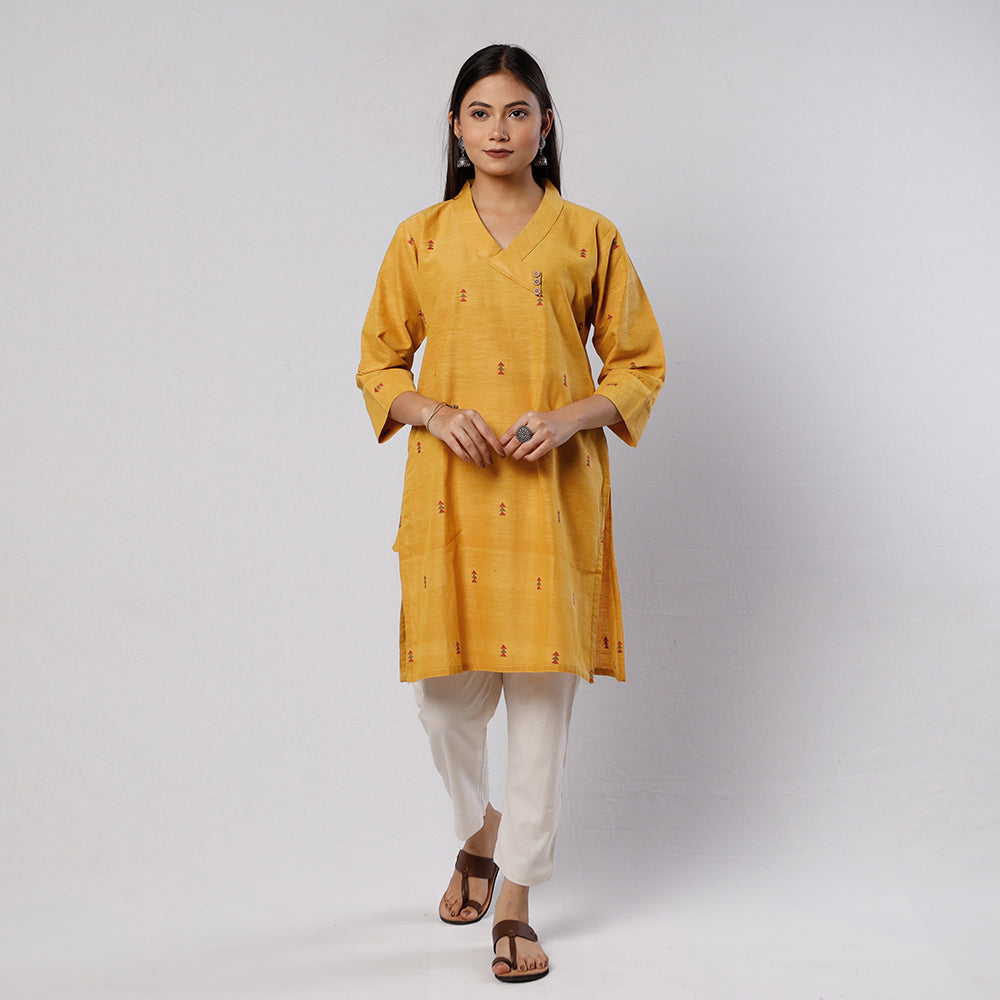 Yellow Jamdani Handloom Cotton Short Kurta