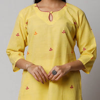 Light Yellow Jamdani Handloom Cotton Short Kurta