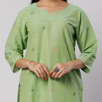 Light Green Jamdani Handloom Cotton Short Kurta