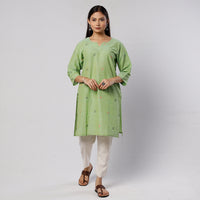 Light Green Jamdani Handloom Cotton Short Kurta