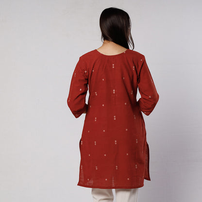 Maroon Red Jamdani Handloom Cotton Short Kurti