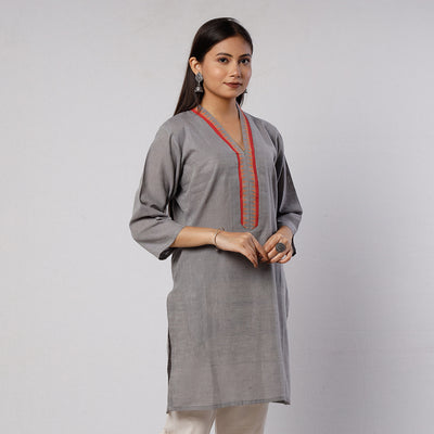Grey Jamdani Handloom Cotton Short Kurti