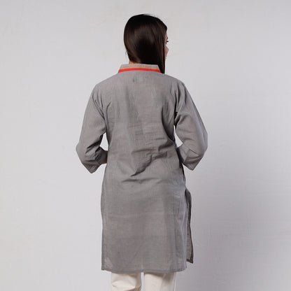 Grey Jamdani Handloom Cotton Short Kurti
