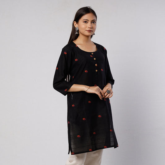 Black Jamdani Handloom Cotton Short Kurta