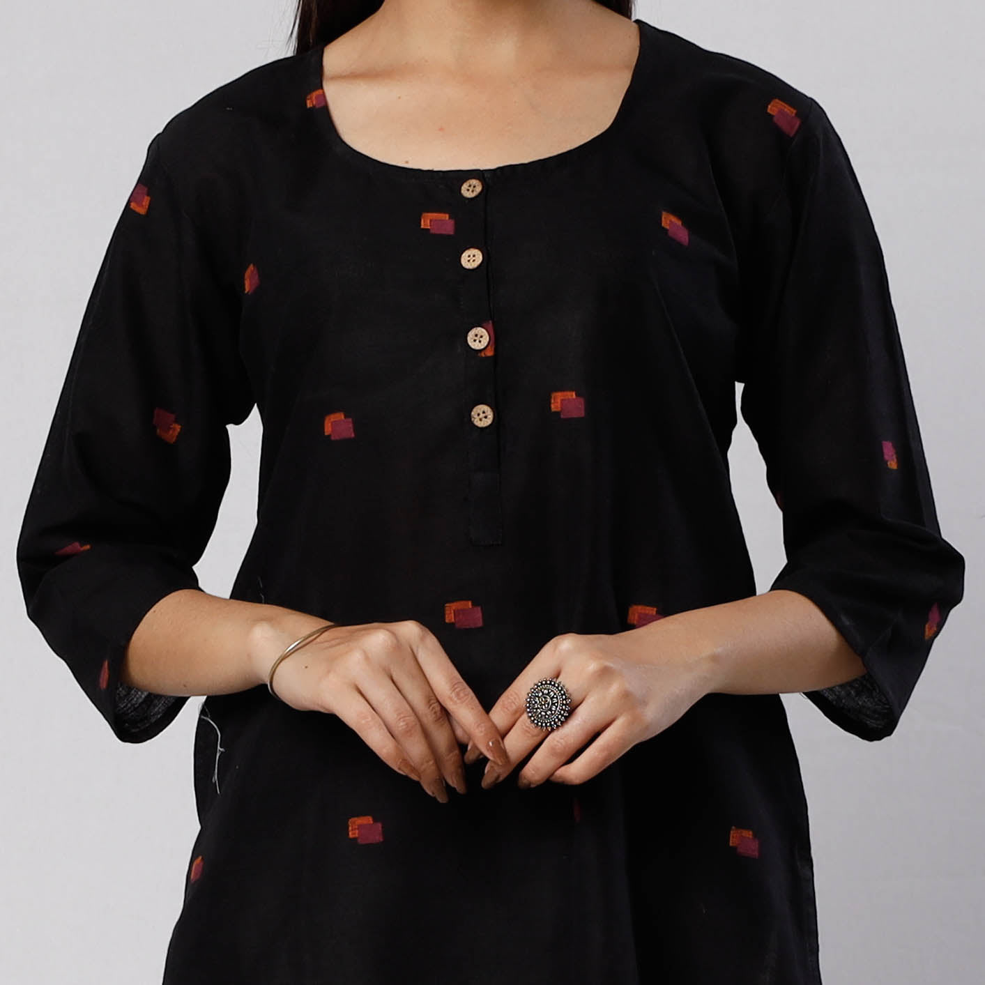 Black Jamdani Handloom Cotton Short Kurta