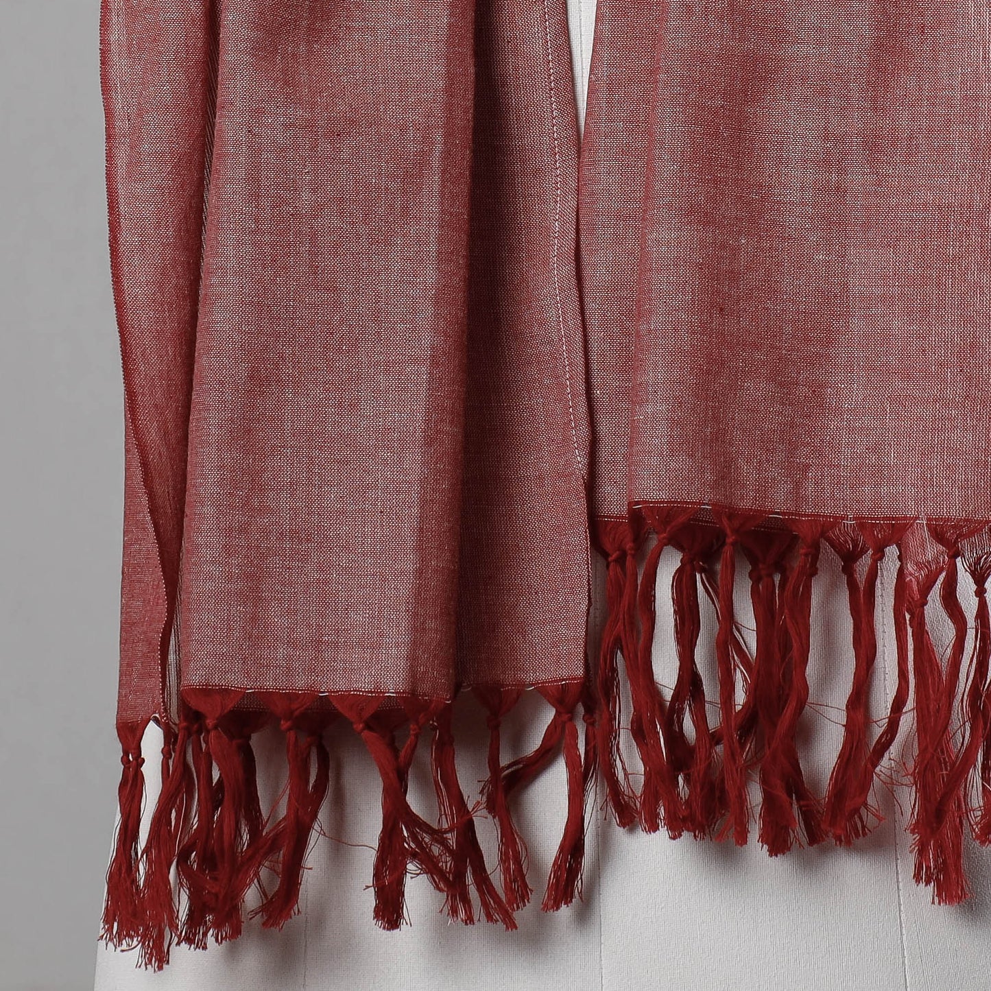 Maroon - Pochampally Ikat Cotton Stole with Tassels