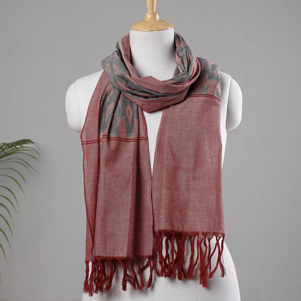 Maroon - Pochampally Ikat Cotton Stole with Tassels