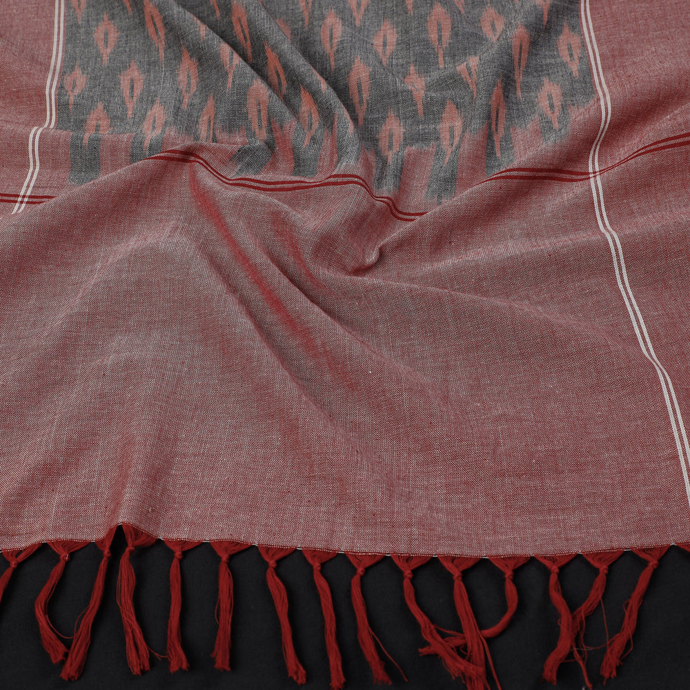 Maroon - Pochampally Ikat Cotton Stole with Tassels