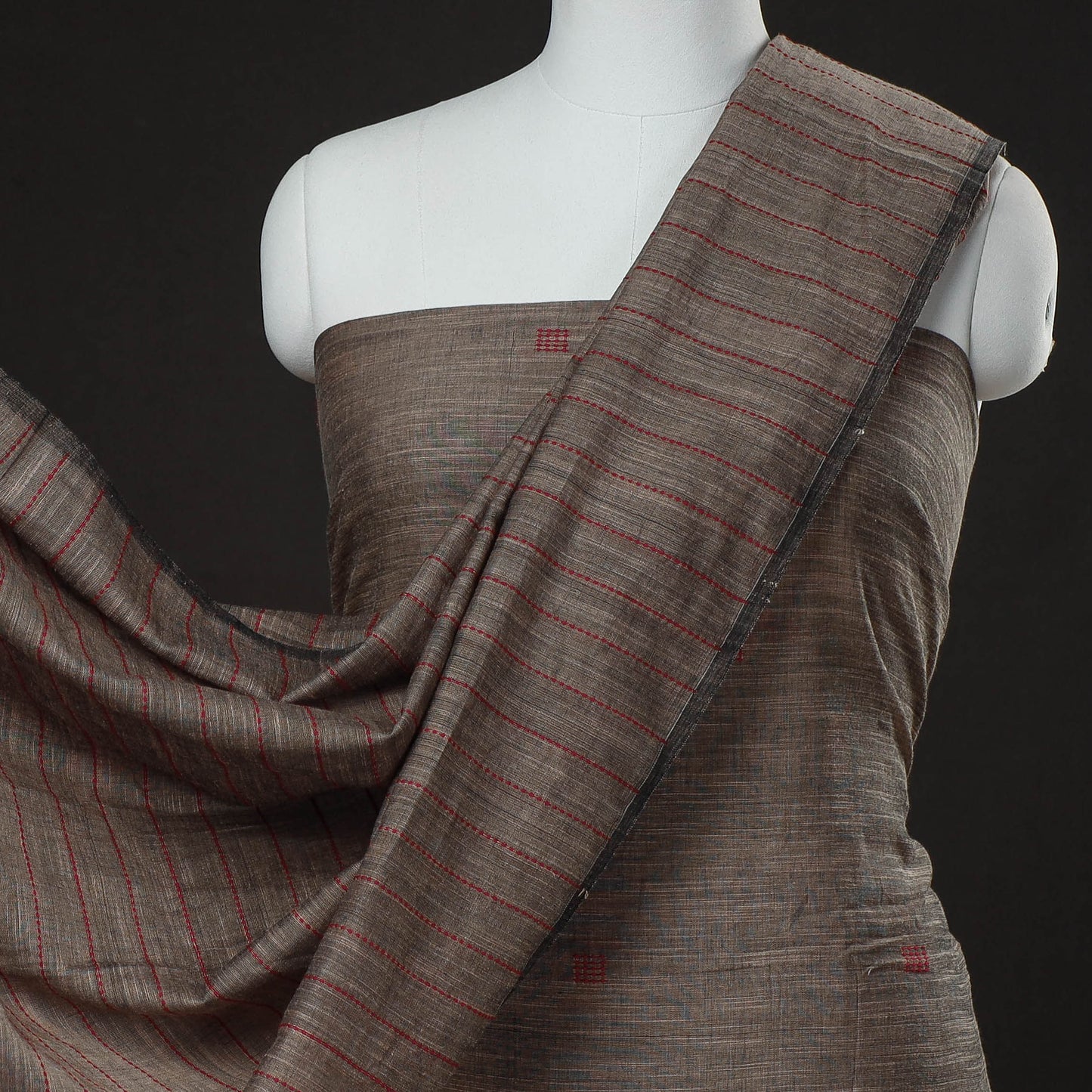 Brown - 2pc Phulia Jacquard Weaving Handloom Cotton Suit Material Set