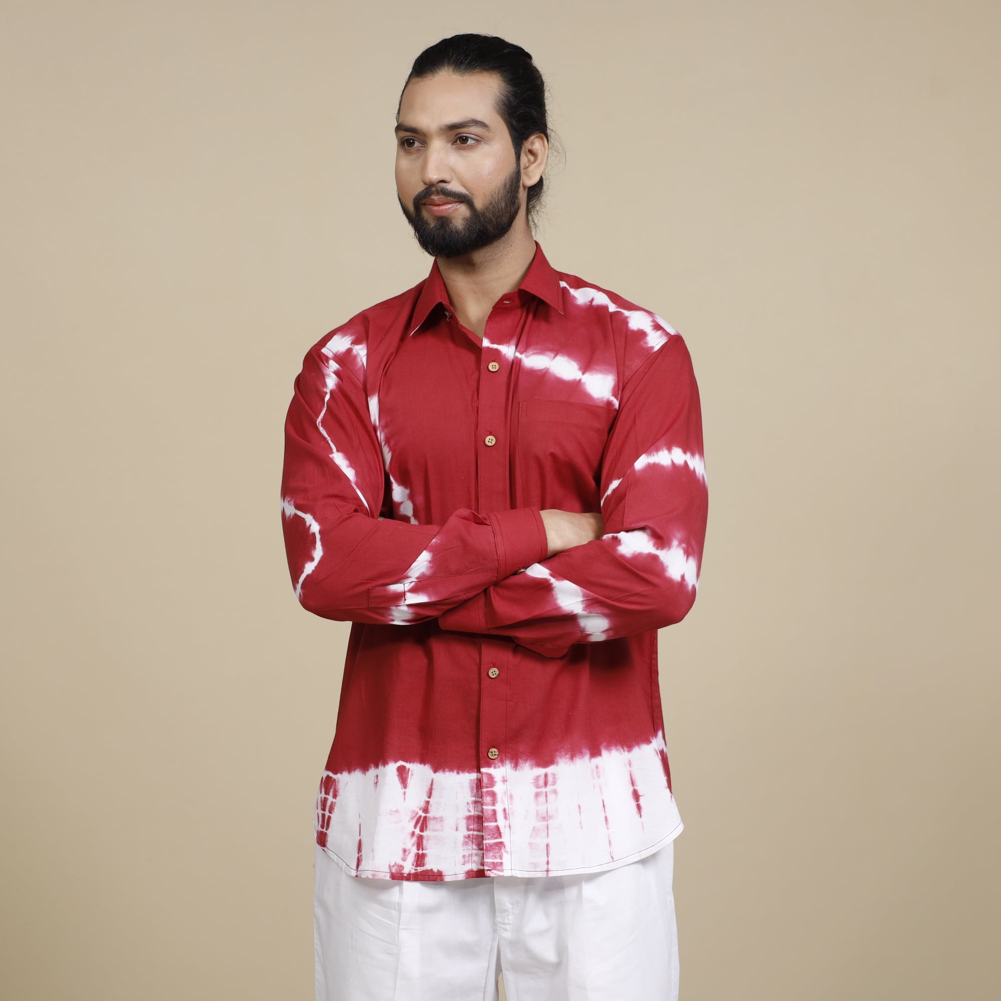 Buy Shibori Tie-Dye Cotton Men Full Sleeve Shirt Online at iTokri.com