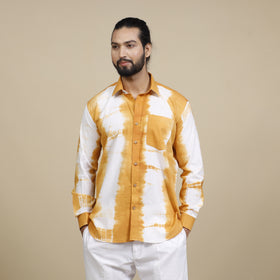 Yellow - Shibori Tie-Dye Cotton Men Full Sleeve Shirt