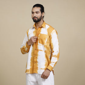 Yellow - Shibori Tie-Dye Cotton Men Full Sleeve Shirt