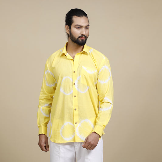 Yellow - Shibori Tie-Dye Cotton Men Full Sleeve Shirt