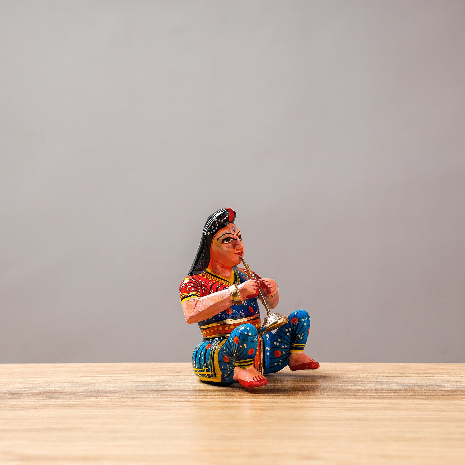  Musician (Female) - Banaras Handpainted Wooden Toy / Home Decor Item 