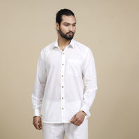 White - Plain Cotton Men Full Sleeve Shirt