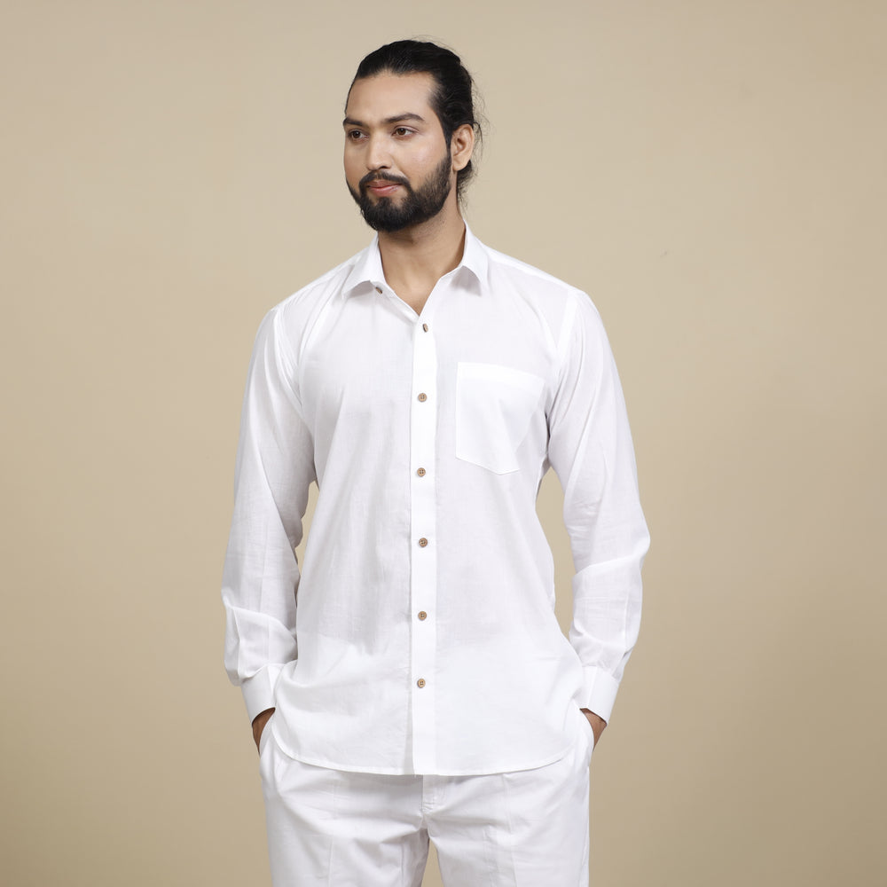 White - Plain Cotton Men Full Sleeve Shirt