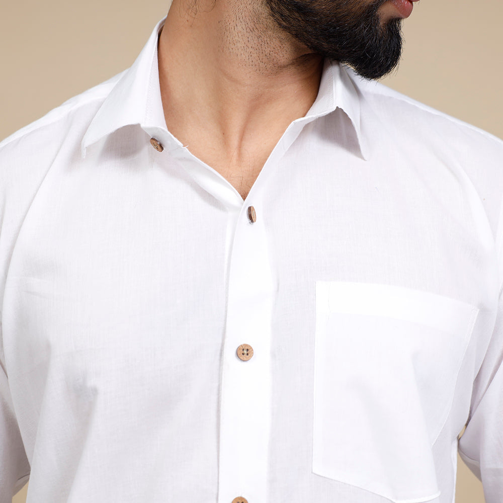 White - Plain Cotton Men Full Sleeve Shirt