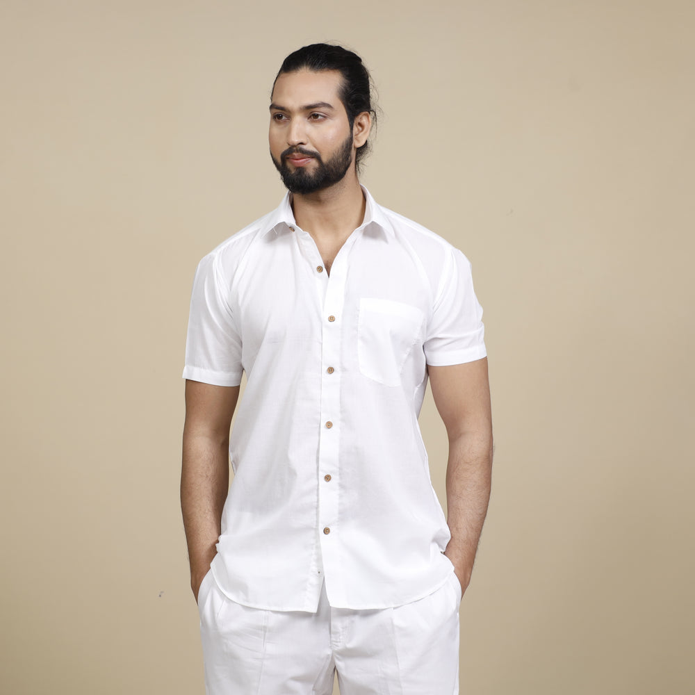 White - Plain Cotton Men Half Sleeve Shirt