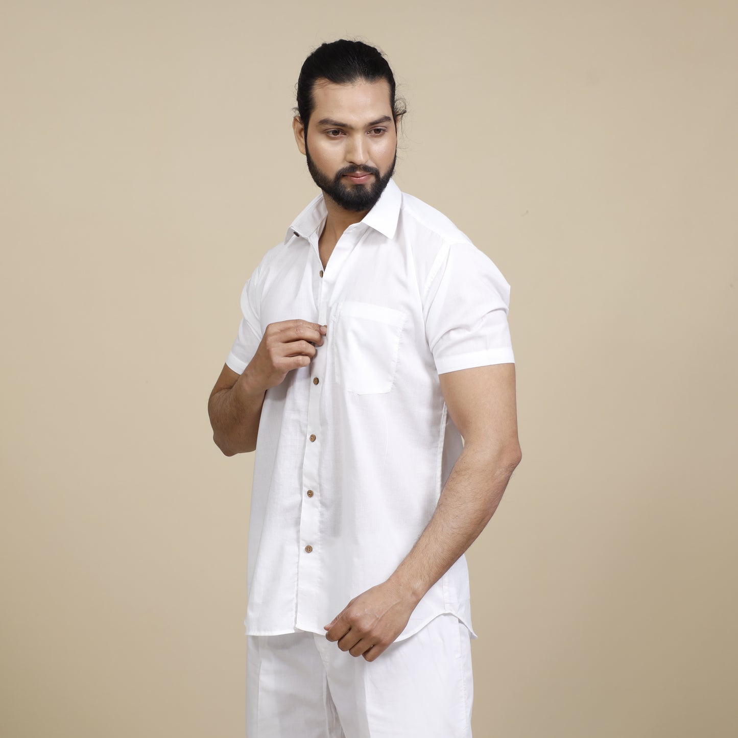 White - Plain Cotton Men Half Sleeve Shirt