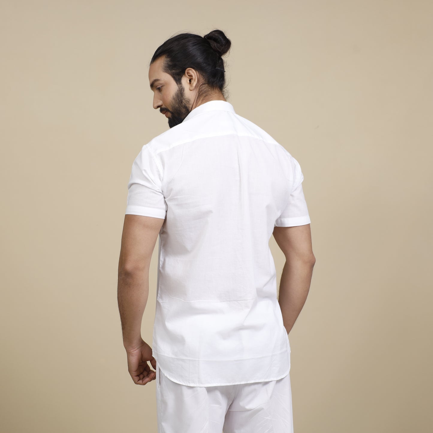 White - Plain Cotton Men Half Sleeve Shirt