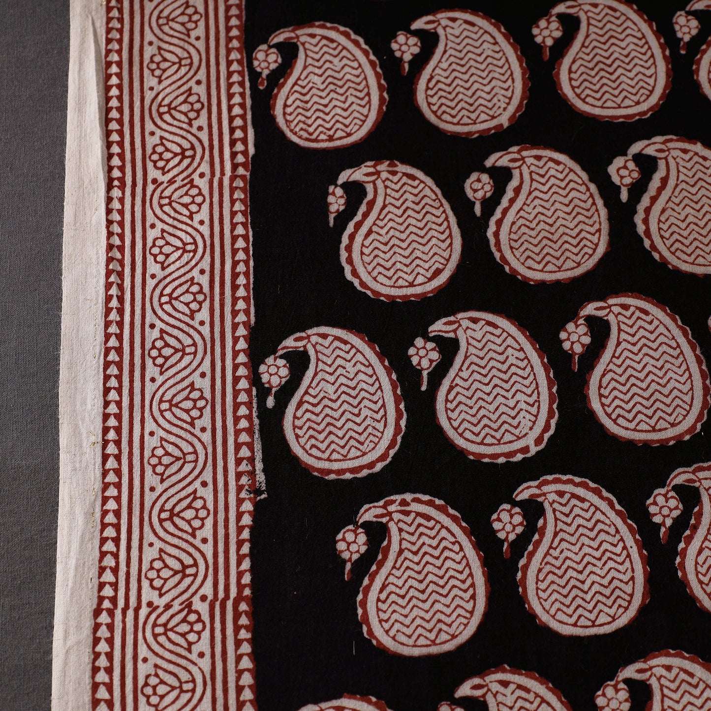 Black - Bagh Block Printed Natural Dyed Cotton Fabric