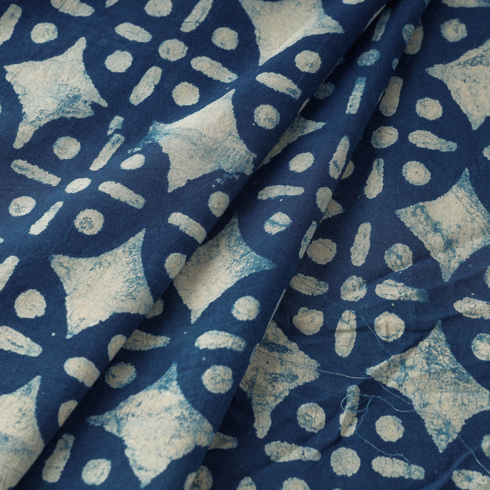 Blue - Bindaas Block Printed Natural Dyed Cotton Fabric