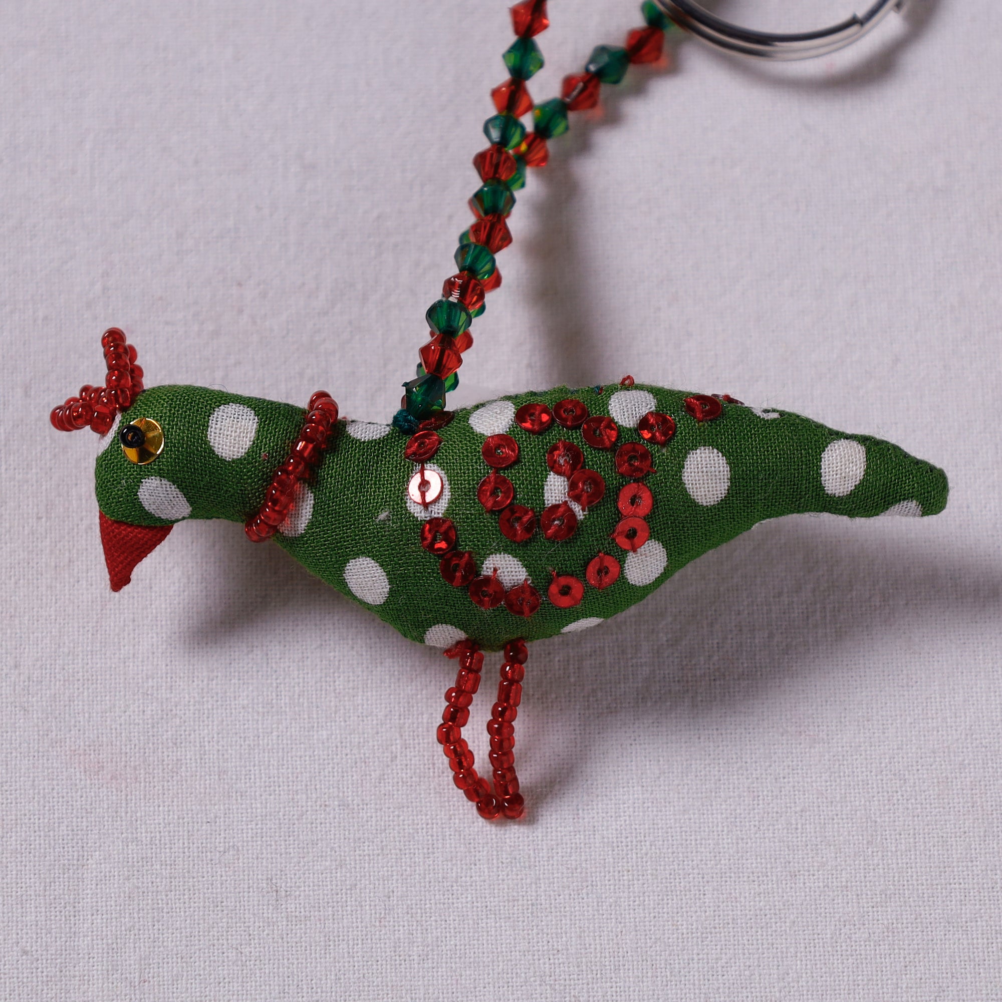 Green Handcrafted Fab Art & Beadwork Keychain 