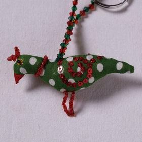 Green Handcrafted Fab Art & Beadwork Keychain 