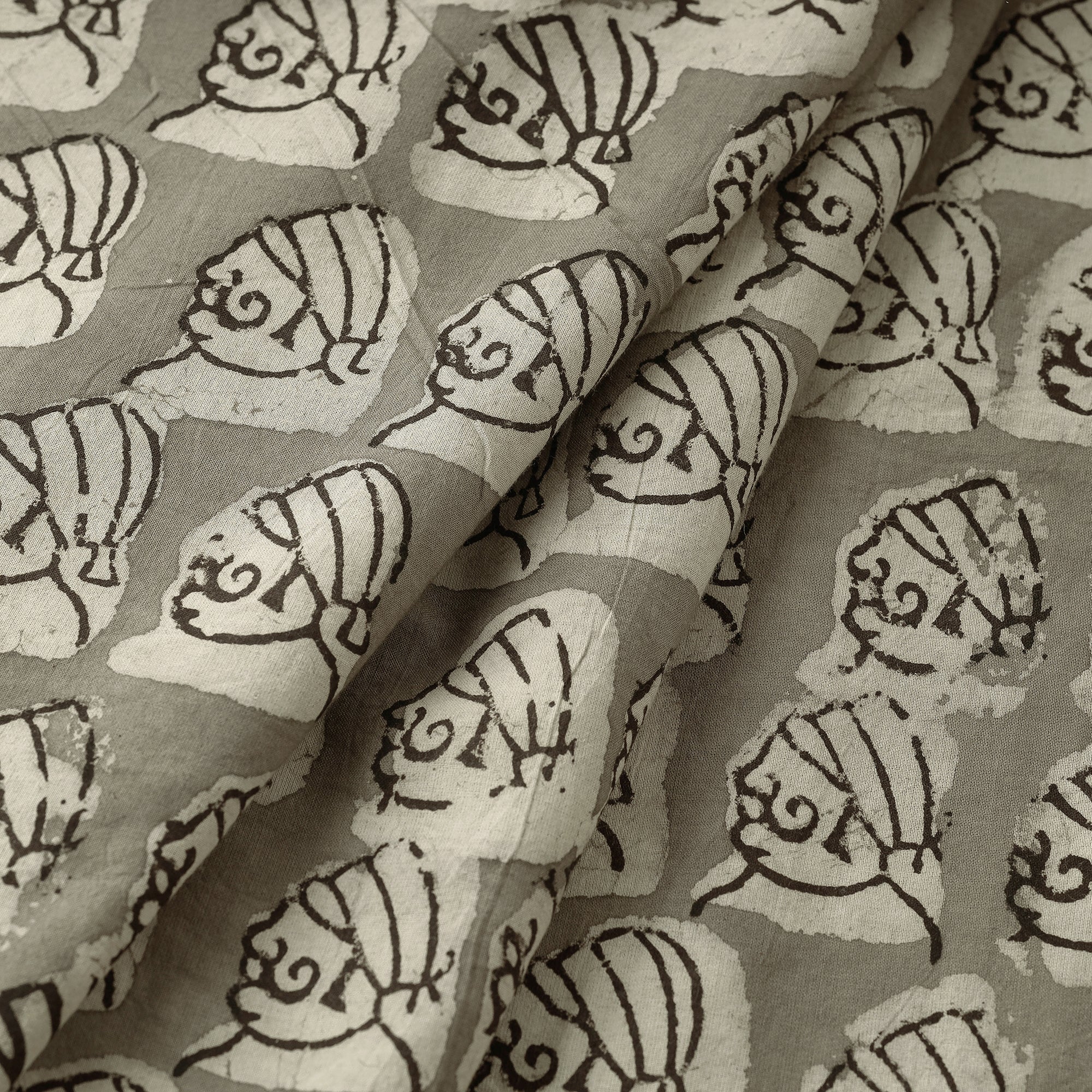 Grey - Natural Dyed Hand Block Printed Pure Cotton Fabric by Bindaas Unlimited!