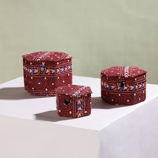 Bengal Kantha Work Handcrafted Hexagon Jewelry Box (Set of 3)