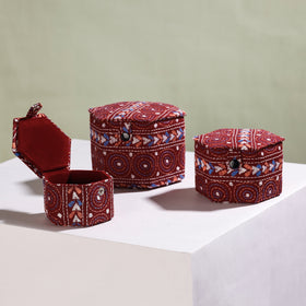 Bengal Kantha Work Handcrafted Hexagon Jewelry Box (Set of 3) 