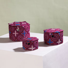  Bengal Kantha Work Handcrafted Hexagon Jewelry Box (Set of 3) 
