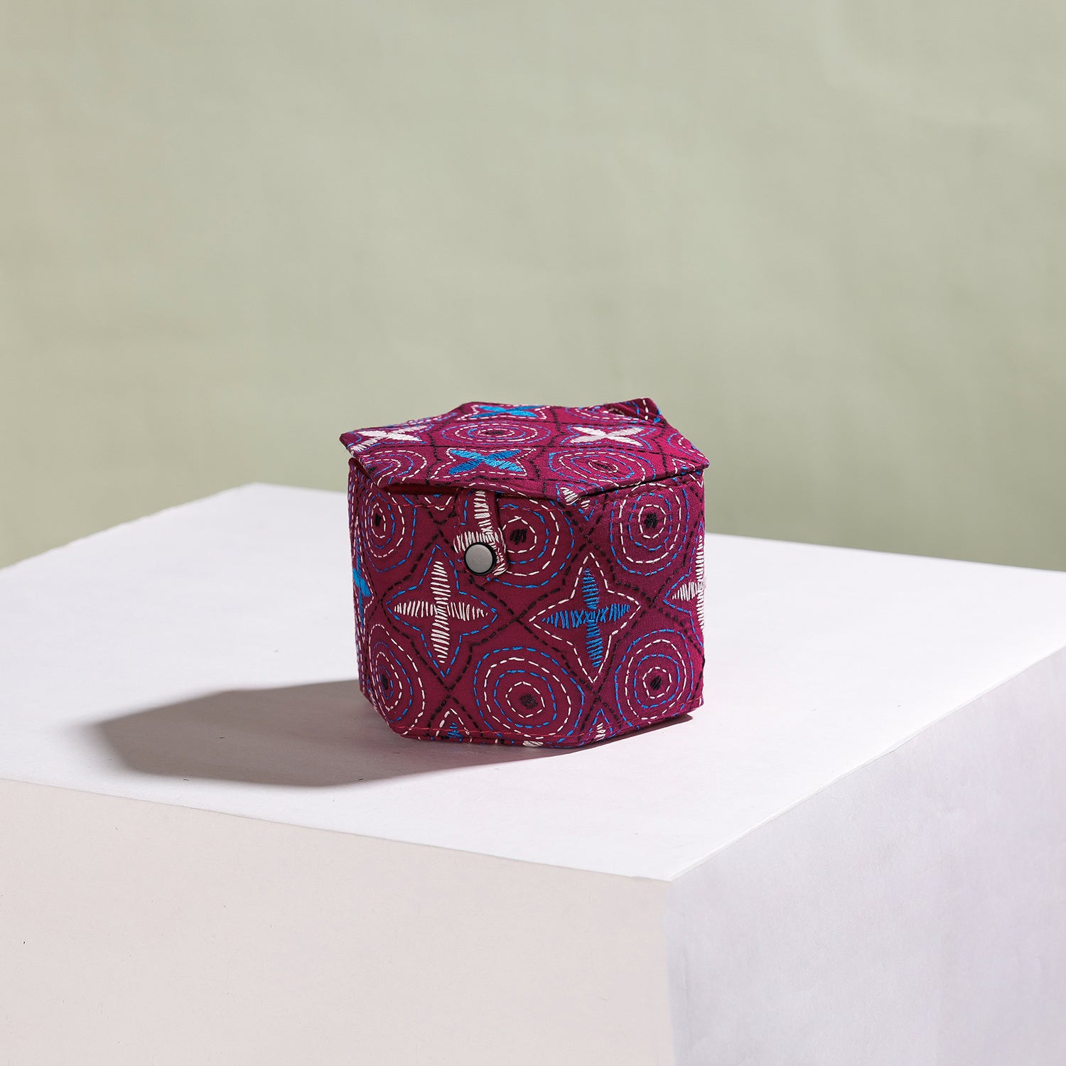  Bengal Kantha Work Handcrafted Hexagon Jewelry Box (Set of 3) 