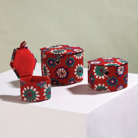  Bengal Kantha Work Handcrafted Hexagon Jewelry Box (Set of 3) 