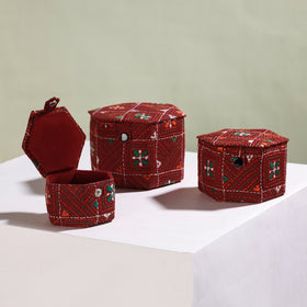  Bengal Kantha Work Handcrafted Hexagon Jewelry Box (Set of 3) 