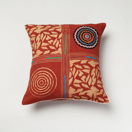 Kutch Embroidery Ajrakh Cotton Cushion Cover (16 x 16 in)