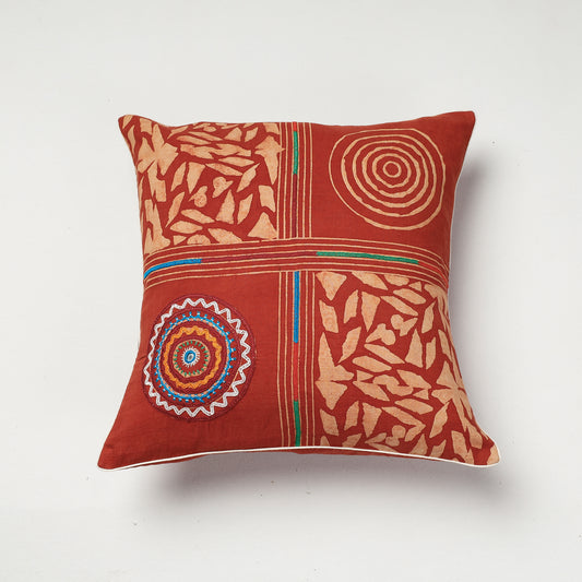 Kutch Embroidery Ajrakh Cotton Cushion Cover (16 x 16 in)