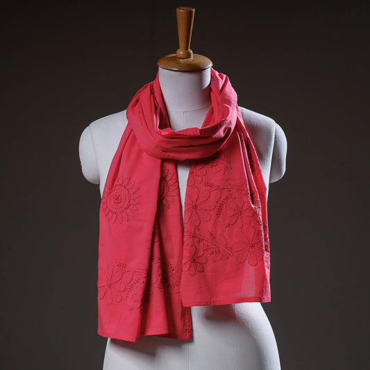 Pink - Lucknow Chikankari Hand Embroidery Cotton Stole
