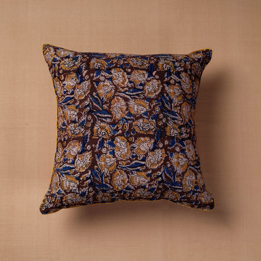 Brown - Kalamkari Block Printing Cotton Cushion Cover (16 x 16 in)