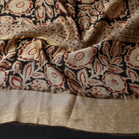 Beige - Pedana Kalamkari Block Printing Chanderi Silk Stole with Zari Border