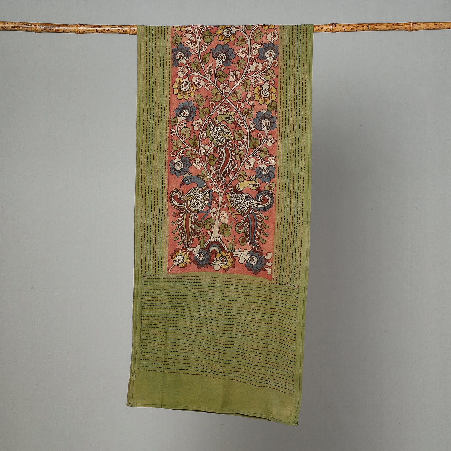  Kalamkari Handpainted Pure Handloom Chanderi Silk Thread Work Stole Online 