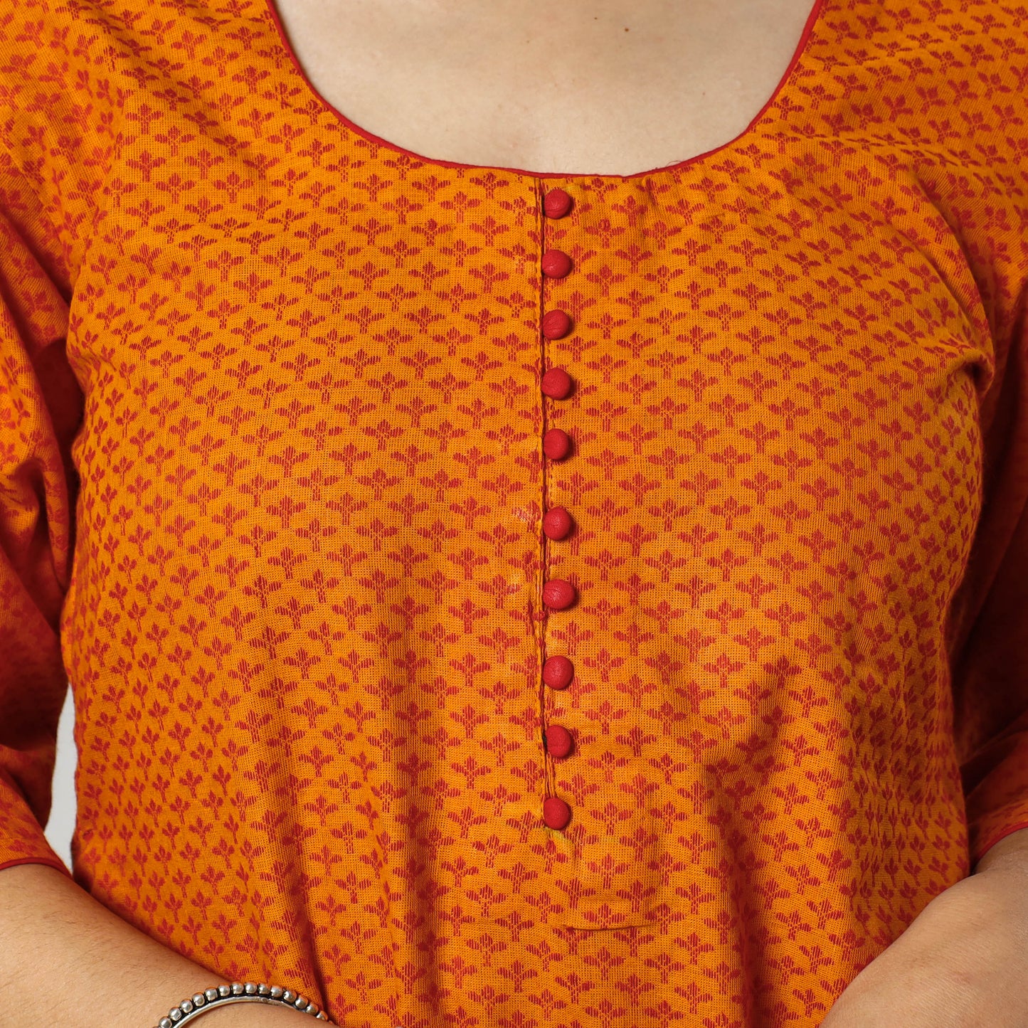 Orange - Jacquard Cotton Long Kurti