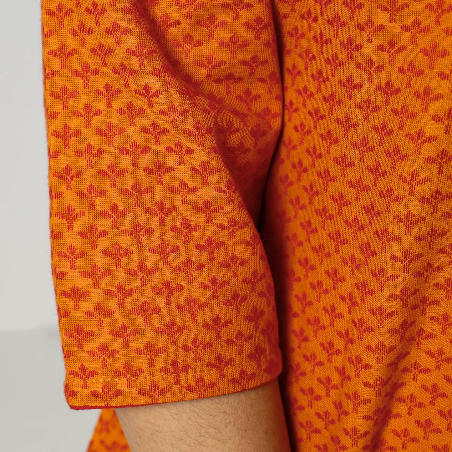 Orange - Jacquard Cotton Long Kurti