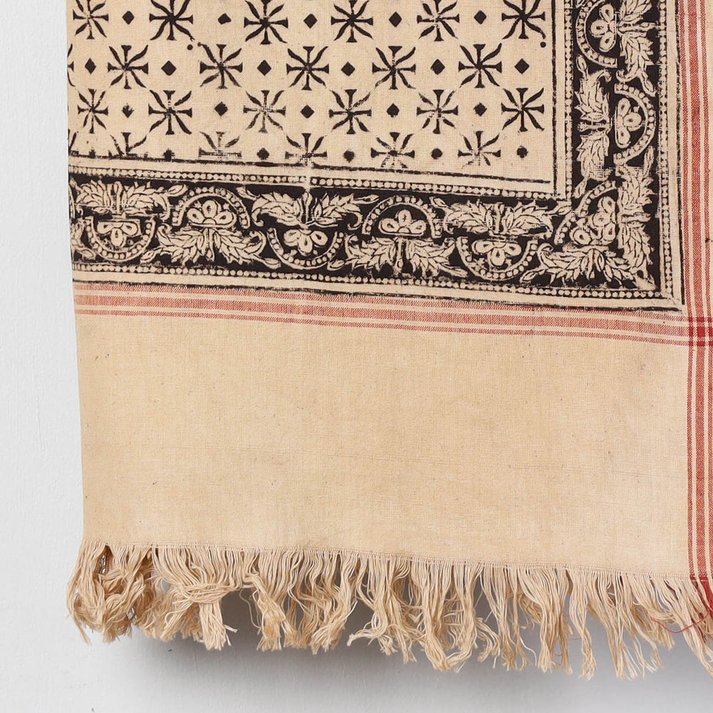 Beige - Pedana Kalamkari Block Printed Handloom Cotton Towel