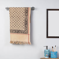 Beige - Pedana Kalamkari Block Printed Handloom Cotton Towel