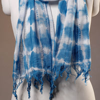 Blue - Shibori Tie-Dye Cotton Stole with Tassels