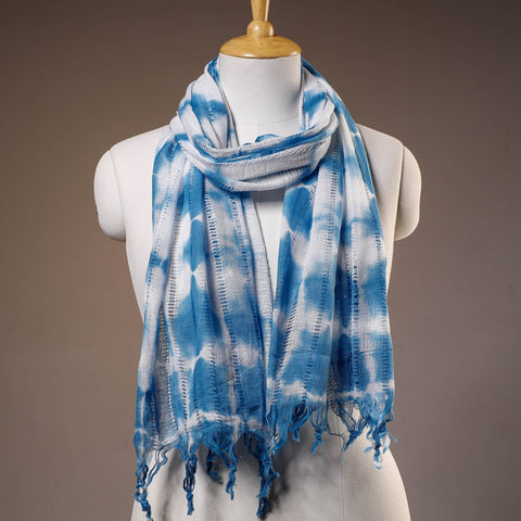 Blue - Shibori Tie-Dye Cotton Stole with Tassels