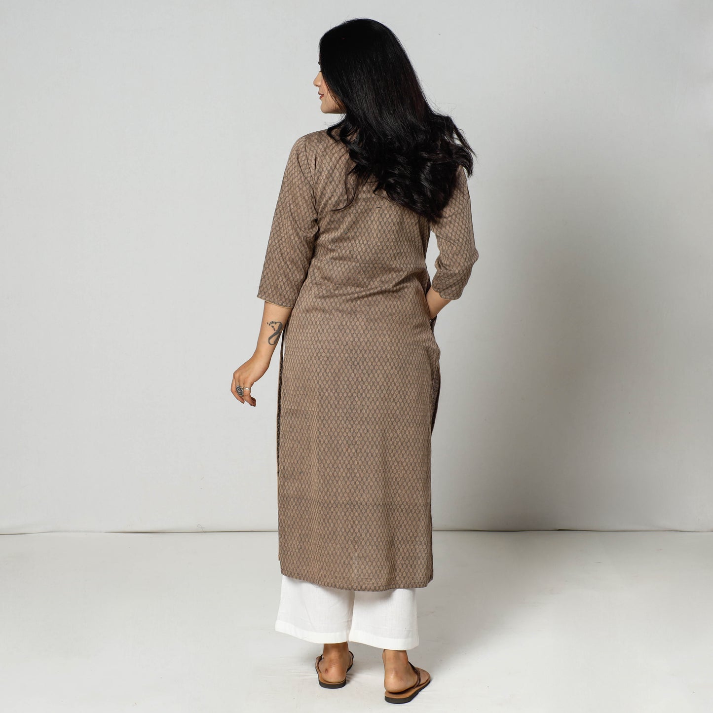 Brown - Jacquard Cotton Long Kurti