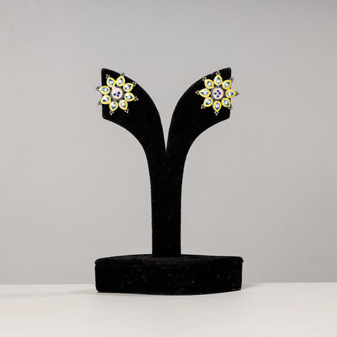  Antique Silver Finish Oxidised Brass Base Enamel Work Stud Earrings 