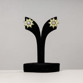  Antique Silver Finish Oxidised Brass Base Enamel Work Stud Earrings 